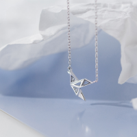 wholesale S925 silver necklace for women, Korean-style, fresh and cute, origami crane, sweet animal collarbone chain D5510-S925 Silver-Earrings>Gold