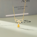 wholesale S925 Sterling Silver Fashionable Light Luxury Zircon Gold-Tone Teardrop Necklace Set Christmas Gift-0-1