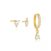 wholesale 925 Sterling Silver 8-pointed Star Zircon Classic 3-piece Set With Marquise And Teardrop Earrings-3-piece set - Gold#4&gt;925 silver