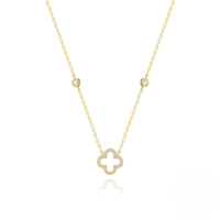 wholesale 925 Silver Geometric Four-leaf Clover Pendant Necklace With Zirconia, Minimalist Korean Style Women's Fashion For Daily Wear-Gold 925 silver