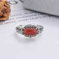 wholesale S925 Sterling Silver Vintage Style Ring with Red Agate Inlay and Ornate Patterns, Creative and Versatile Personality Ring-0-1