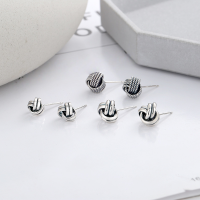 wholesale Sterling Silver S9225 Vintage Aged Geometric Woven Twist Stud Earrings, Ins Exquisite and Versatile Women's Earrings-176FR/C approx. 1.7g 925 silver