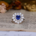 wholesale S925 silver plated with 18k gold, lab-grown royal blue sapphire heart-shaped 7*7mm high-end jewelry closed ring-0-1