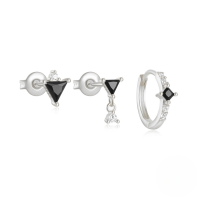 wholesale S925 Sterling Silver With Inlaid Zircons Star And Moon Marquise Earrings, Ear Hoops, Popular Among European And American Ins Trendsetters-3-piece set - Platinum #1 925 silver