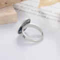 wholesale S925 Sterling Silver Retro Vintage Ethnic Style Shan Gui Cinnabar Red Stone Talisman Ba Gua Coin Adjustable Ring-0-2