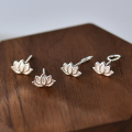 wholesale 925 Pure Silver Lotus Ear Studs For Women, New Trendy Hook Earrings For Healing Ear Piercings, Small Niche Circle Face Slimming Ear Accessories-0-1