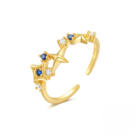 wholesale S925 Sterling Silver Light Luxury Ring With Micro-set Color Zircons, Double-layer Open-ended Design-Gold #7&gt; Opening adjustable