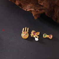 wholesale Gold-plated 925 Ancient Silver with Natural Tourmaline Dreamcatcher Bead Pendant Accessory for DIY Bracelet Stringing-Tourmaline Bow