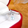 wholesale S925 Sterling Silver Korean Ultra Fairy Ins Style High-End Butterfly Ring for Women with Freshwater Pearl Index Finger Ring-0-0