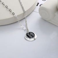wholesale S925 Sterling Silver Korean Style Circle Pendant with Zircon Letter H Plaque Necklace, Minimalist Design Collarbone Chain-YL265/approx. 9.51g 925 silver