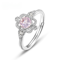 wholesale S925 Sterling Silver Plated White Gold New Korean Style Minimalist Geometric Pink Crystal Ring for Women Drop Shipping-Thick silver platinum Adjustable opening