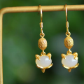 wholesale Metal material: 925 silver gold plated Natural jade earrings, ancient style Hanfu cheongsam ear accessories, fox fairy Hetian jade earrings-0-0