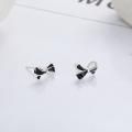 wholesale S925 Sterling Silver Korean-style Black Resin Bow Fashionable Niche Elegant Design Versatile Stud Earrings-0-2