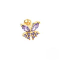 wholesale S925 Sterling Silver Single Butterfly-shaped Screw Ear Cuff, Cross-border Creative Fashion Earring-Gold Single-Purple Diamond
