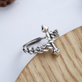 wholesale S925 Sterling Silver Retro Vintage Style Chain Link Irregular Bar Geometric Adjustable Ring Unisex-0-1