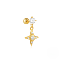 wholesale S925 Sterling Silver Moon Star Pendant Earrings With Screw Ball Threads For Cartilage Piercing-Single gold #7