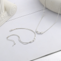 wholesale S925 Sterling Silver Korean Style Light Luxury Snake Chain with Olive-Shaped Pendant Necklace and Bracelet Set for Women-0-2