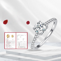 wholesale S925 Sterling Silver 1-carat Moissanite Engagement Ring with Round Moissanite and Diamond Band, Customizable-1 carat moissanite ring  US size 7 (domestic size 15)