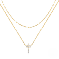 wholesale S925 Sterling Silver Double Layer Stackable Cross Pendant Necklace With Inlaid Crystals,ins-0-0