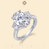 wholesale 925 Silver Cross-Border New Fashionable Light Luxury Women's Non-Fading Oval Moissanite Exquisite Craftsmanship Ring Wholesale-Moissanite (10*14+148 pieces)  US No. 5