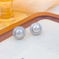 wholesale S925 Sterling Silver Sunflower Freshwater Pearl Earrings, Fashionable, Elegant, and Minimalist Design with a Premium Feel-0-0