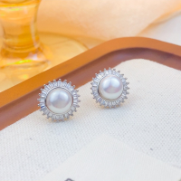 wholesale S925 Sterling Silver Sunflower Freshwater Pearl Earrings, Fashionable, Elegant, and Minimalist Design with a Premium Feel-Sunflower Pearl Earrings 925 Silver