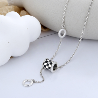 wholesale S925 Sterling Silver Korean Style Creative Resin Checkerboard Pattern Waist Pendant Tassel Choker Necklace Trendy Necklace-YFL360/approx. 10.9g 925 silver