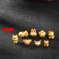 wholesale Metal S925 Gold Plated Ancient Gold Small Goldfish Labubu Through-Hole Spacer Beads Handmade Beading Bracelet DIY Jewelry Accessories-S925 silver love bear