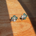 wholesale S925 Sterling Silver Pearl-Accented Green Clover Earrings for Women, Fresh and Versatile Pearl Checkerboard Earrings-0-0