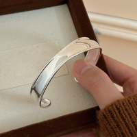 wholesale S925 Sterling Silver Korean-style Irregular Smooth Bangle with Minimalist Design, Fashionable and Trendy, Exuding a Sense of Sophistication-Sterling silver
