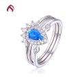 wholesale S925 silver Japanese layered style pear-shaped synthetic opal blue opal strawberry light luxury ring-0-0