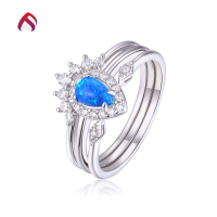 wholesale S925 silver Japanese layered style pear-shaped synthetic opal blue opal strawberry light luxury ring-5A Blue No. 7