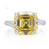 wholesale Metal: 925 Silver New Style 12*12 Yellow Diamond Asscher Cut Pagoda Ring, Fashion Minimalist Ring Band-R514 Yellow Diamond No. 7