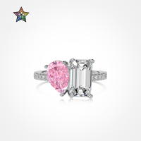 wholesale S925 Sterling Silver Cross-Border New Women's Ring with Pear-Shaped and Rectangular Color-Mixing Zircon Design, Exquisite and High-End Feel-Platinum White DY121040-SW-WH 7