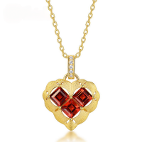 wholesale S925 Sterling Silver Vintage Heart-Shaped Garnet Pendant Choker Necklace for Women, Valentine's Day Gift-Pomegranate (pendant without chain)  925 silver