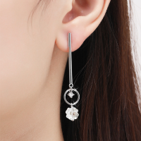 wholesale S925 Sterling Silver Korean-style Women's Small Hoop Earrings with Geometric Tassel Drop, Long Minimalist Dangle Earrings for 2023-ED007012 (with 1 pair of white fungus plugs and 1 pair of silicone ear plugs)  925 silver