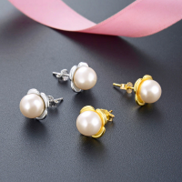 wholesale S925 Sterling Silver Korean Style Floral Pearl Earrings for Women, Elegant and Ethereal Student Minimalist Small Shell Pearl Ear Accessories-Platinum earrings-with plastic earplugs