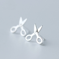 wholesale S925 Sterling Silver Korean Style Cute and Unique Small Scissors Earrings for Women and Men's Couple Ear Accessories E0472-s925 silver pair 925 silver