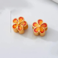wholesale Metal material, permanent gold-plated DIY bead accessories, peach blossom luck charm, golden cute hand-woven enamel ornaments with holes, anti-drop-0-8