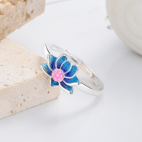 wholesale S925 silver fashion, unique, fresh and elegant resin enamel lotus, luxury-style creative design open ring-YJ1265/approx. 2.6g>Adjustable opening