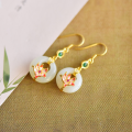 wholesale 925 Silver Gilded with Certificate, Ancient-style Earrings with Inlaid Hetian Jade, Cold Enamel Lotus Princess Clasp, Jade Stone Earrings for Women-0-2
