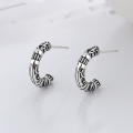 wholesale S925 Sterling Silver Retro Vintage Ethnic Pattern C-Circle Trendy Creative Unisex Earrings-0-0
