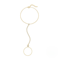 wholesale S925 Sterling Silver Single Row Zircon Accent Claw Set Fringe Chain Bracelet Ring-Gold 925 silver