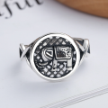 wholesale S925 Sterling Silver Korean Auspicious Elephant Hollow Openwork Thai Silver Ins Minimalist Style Round Open Ring for Women-0-0