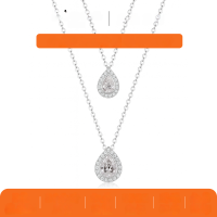 wholesale S925 Silver Waterdrop Pendant Double Layer Necklace Women's Viral Layered Style Collarbone Chain Ebay Hot Seller-Platinum 1 carat and 1.5 carat (with certificate)  925 silver