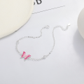 wholesale S925 sterling silver fashionable Korean and Japanese trendy resin enamel pink butterfly bracelet, stylish and versatile accessory-0-1