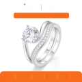 wholesale S925 Sterling Silver Inlaid with Round Moissanite Vintage High-End Combination Ring Set-0-0