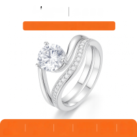 wholesale S925 Sterling Silver Inlaid with Round Moissanite Vintage High-End Combination Ring Set-Gold 1.2 carats (with certificate)  9 US