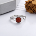 wholesale S925 Sterling Silver Vintage Antique Process Auspicious Cloud Pattern Inlaid with Southern Red Agate Adjustable Ring for Women-0-2