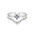 wholesale S925 Sterling Silver Japanese-style High-end Zircon-inlaid Ring With Korean-inspired Design Featuring Zircon Heart Petal Open Adjustable Index Finger-0-6
